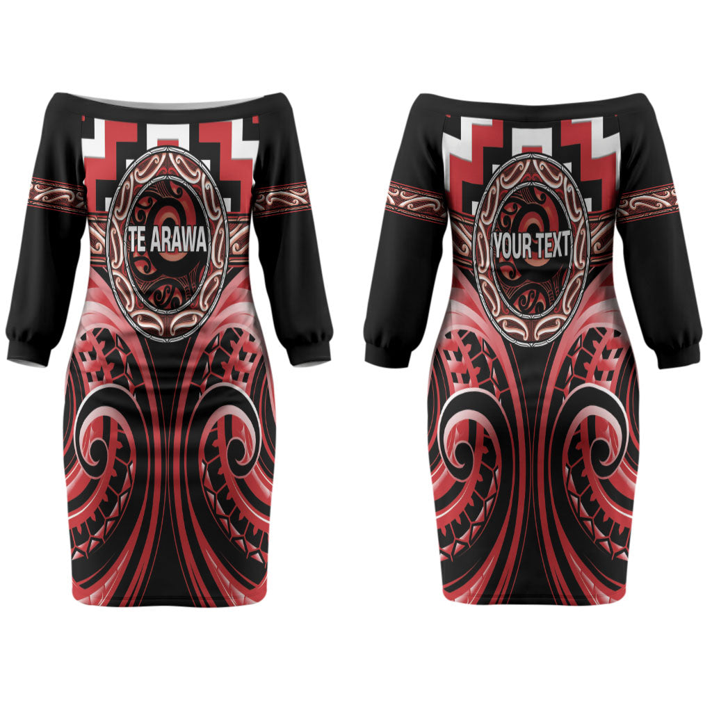 Aotearoa Te Arawa Personalised Couples Matching Off The Shoulder Long Sleeve Dress and Long Sleeve Button Shirt Maori Iwi Poutama Puhoro Tattoo LT14 - Polynesian Pride