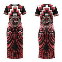 Aotearoa Te Arawa Personalised Couples Matching Short Sleeve Bodycon Dress and Hawaiian Shirt Maori Iwi Poutama Puhoro Tattoo LT14 - Polynesian Pride