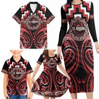 Aotearoa Te Arawa Personalised Family Matching Long Sleeve Bodycon Dress and Hawaiian Shirt Maori Iwi Poutama Puhoro Tattoo LT14 - Polynesian Pride