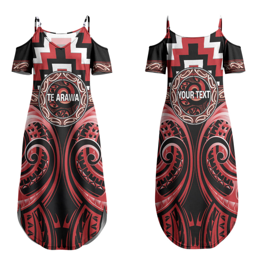 Aotearoa Te Arawa Personalised Family Matching Summer Maxi Dress and Hawaiian Shirt Maori Iwi Poutama Puhoro Tattoo LT14 Mom's Dress Red - Polynesian Pride