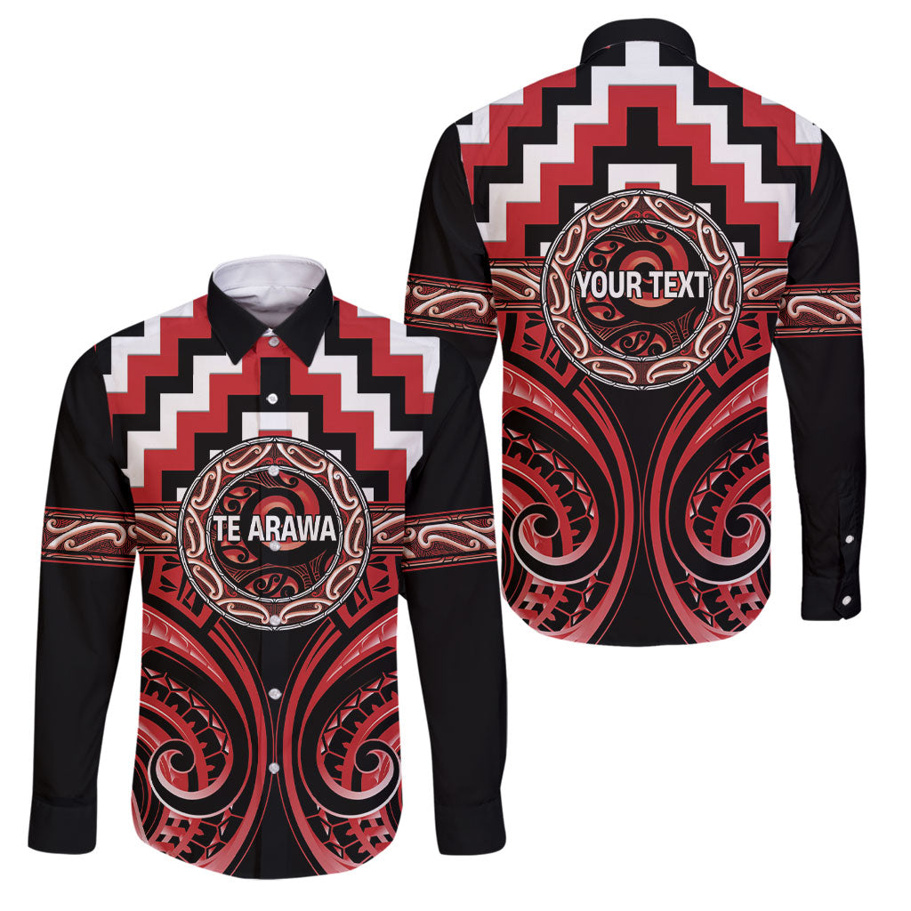 Aotearoa Te Arawa Personalised Family Matching Summer Maxi Dress and Hawaiian Shirt Maori Iwi Poutama Puhoro Tattoo LT14 Dad's Shirt - Long Sleeve Red - Polynesian Pride