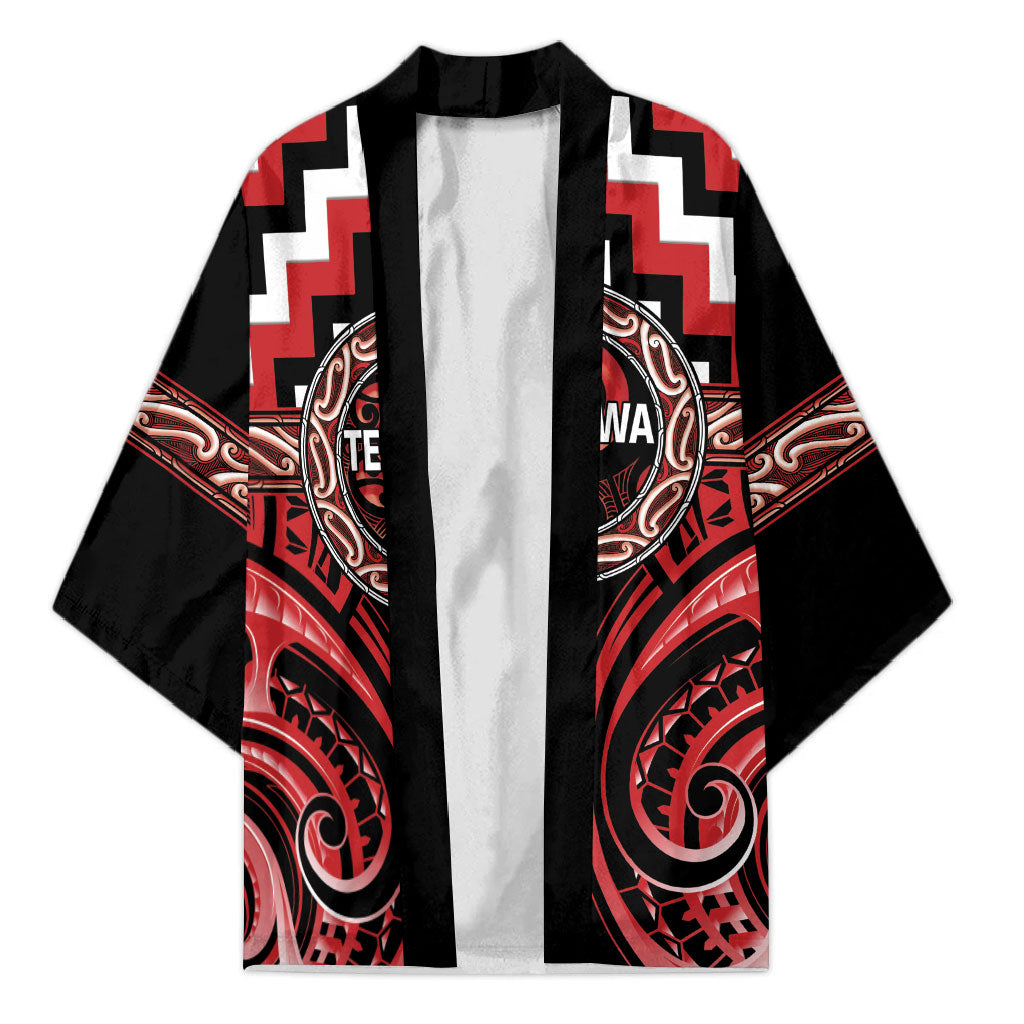 Aotearoa Te Arawa Personalised Kimono Maori Iwi Poutama Puhoro Tattoo LT14 Unisex Red - Polynesian Pride