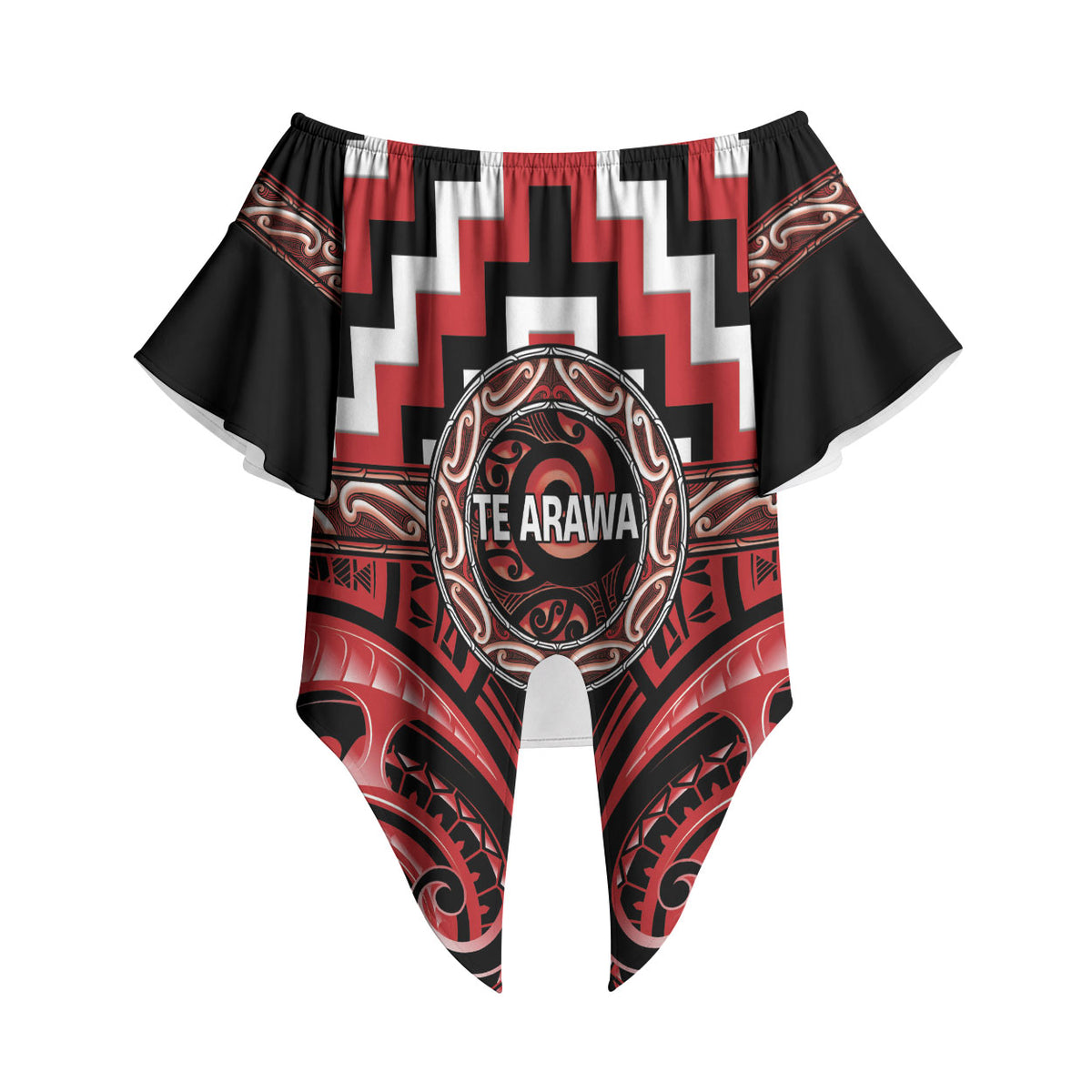 Aotearoa Te Arawa Personalised Off Shoulder Wrap Waist Top Maori Iwi Poutama Puhoro Tattoo LT14 Red - Polynesian Pride