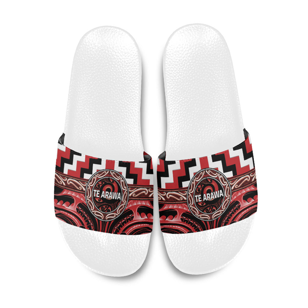 Aotearoa Te Arawa Slide Sandals Maori Iwi Poutama Puhoro Tattoo LT14 Red - Polynesian Pride