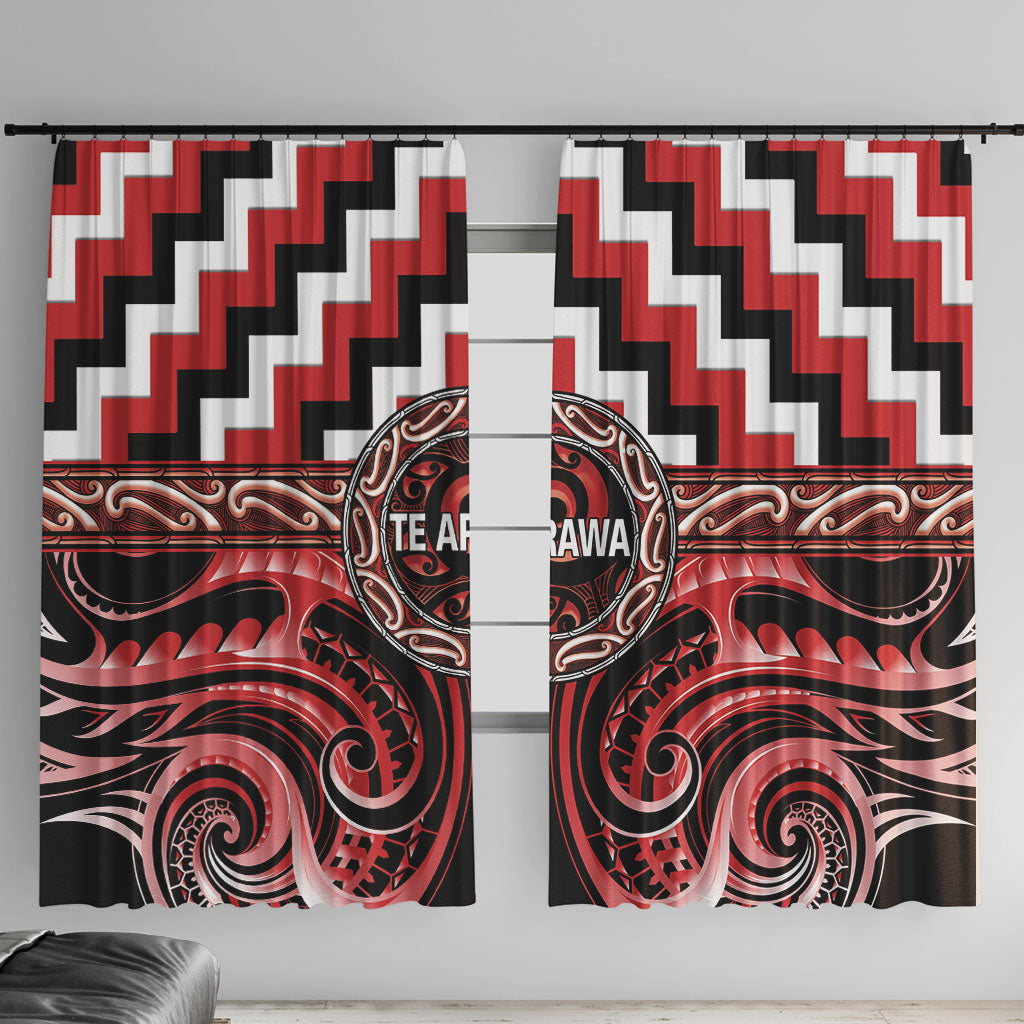 Aotearoa Te Arawa Window Curtain Maori Iwi Poutama Puhoro Tattoo LT14 With Hooks Red - Polynesian Pride