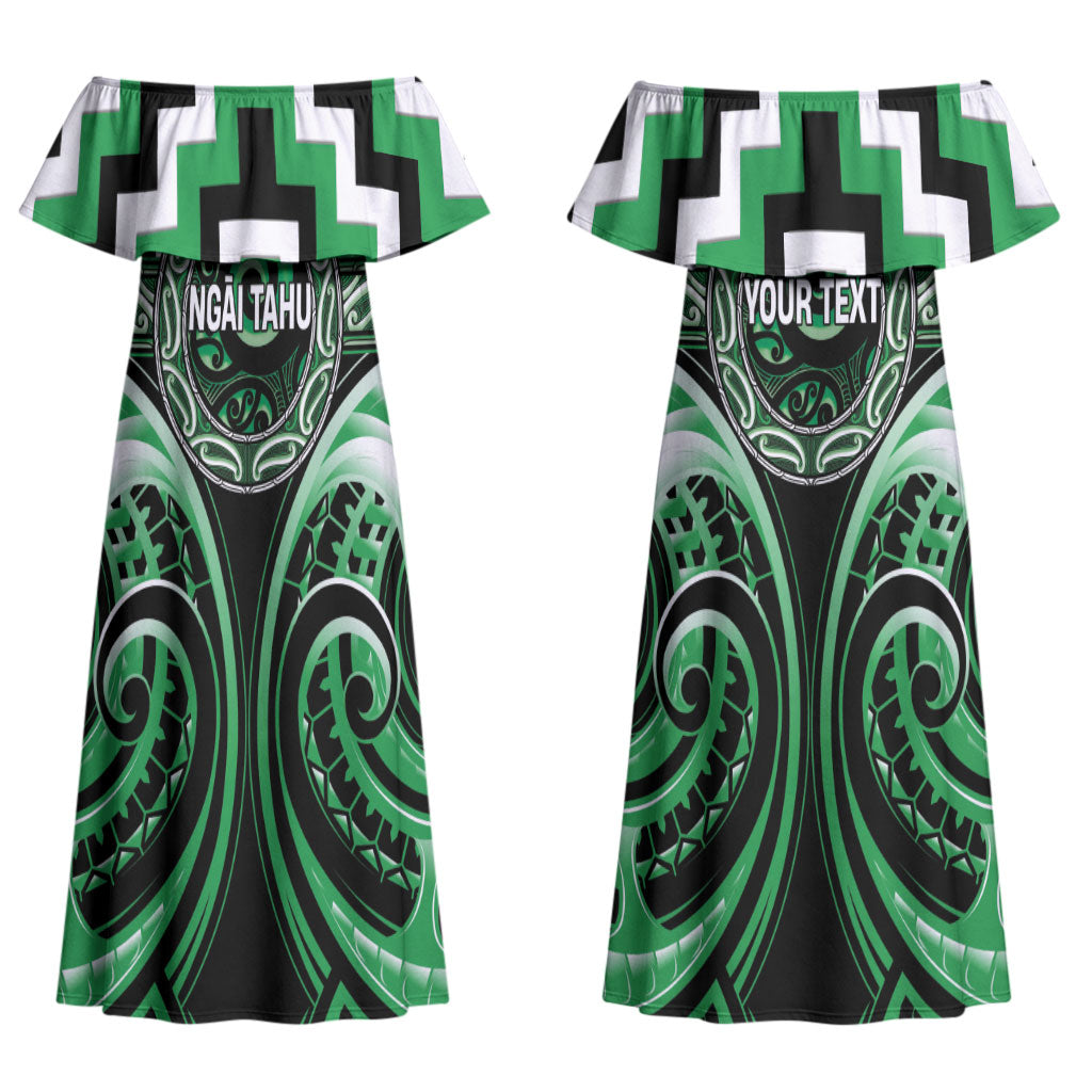 Aotearoa Ngai Tahu Personalised Couples Matching Off Shoulder Maxi Dress and Long Sleeve Button Shirt Maori Iwi Poutama Puhoro Tattoo LT14 - Polynesian Pride