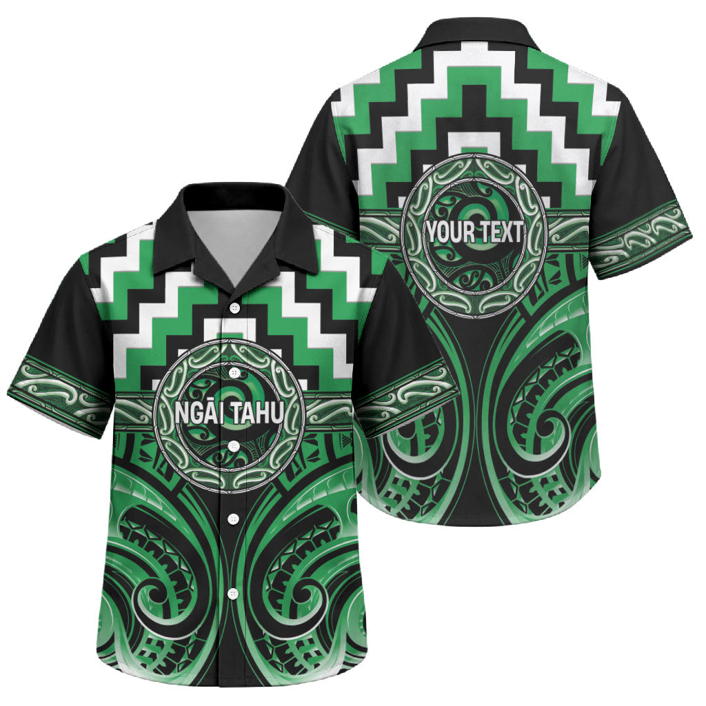 Aotearoa Ngai Tahu Personalised Family Matching Off Shoulder Short Dress and Hawaiian Shirt Maori Iwi Poutama Puhoro Tattoo LT14 Son's Shirt Green - Polynesian Pride