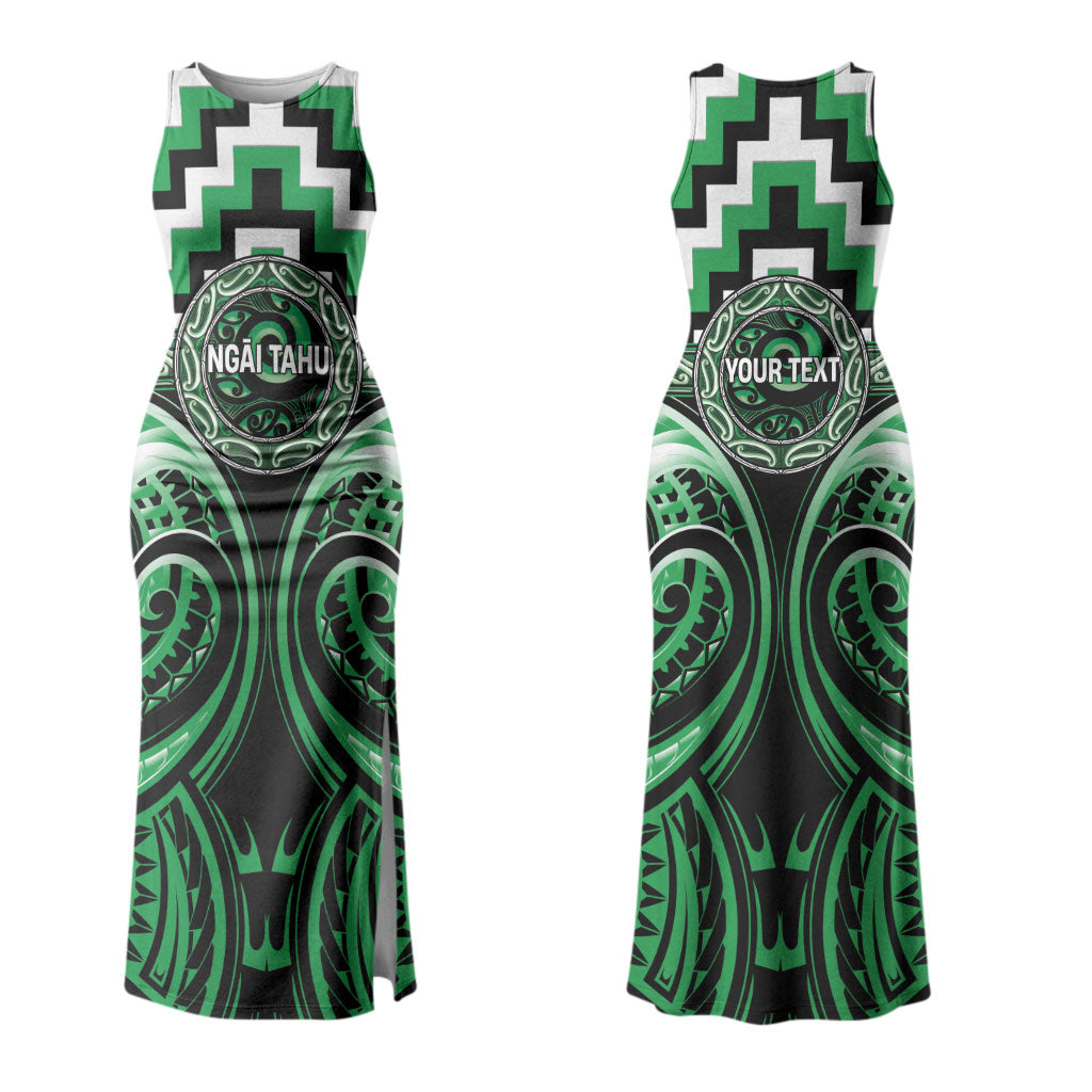 Aotearoa Ngai Tahu Personalised Family Matching Tank Maxi Dress and Hawaiian Shirt Maori Iwi Poutama Puhoro Tattoo LT14 Mom's Dress Green - Polynesian Pride