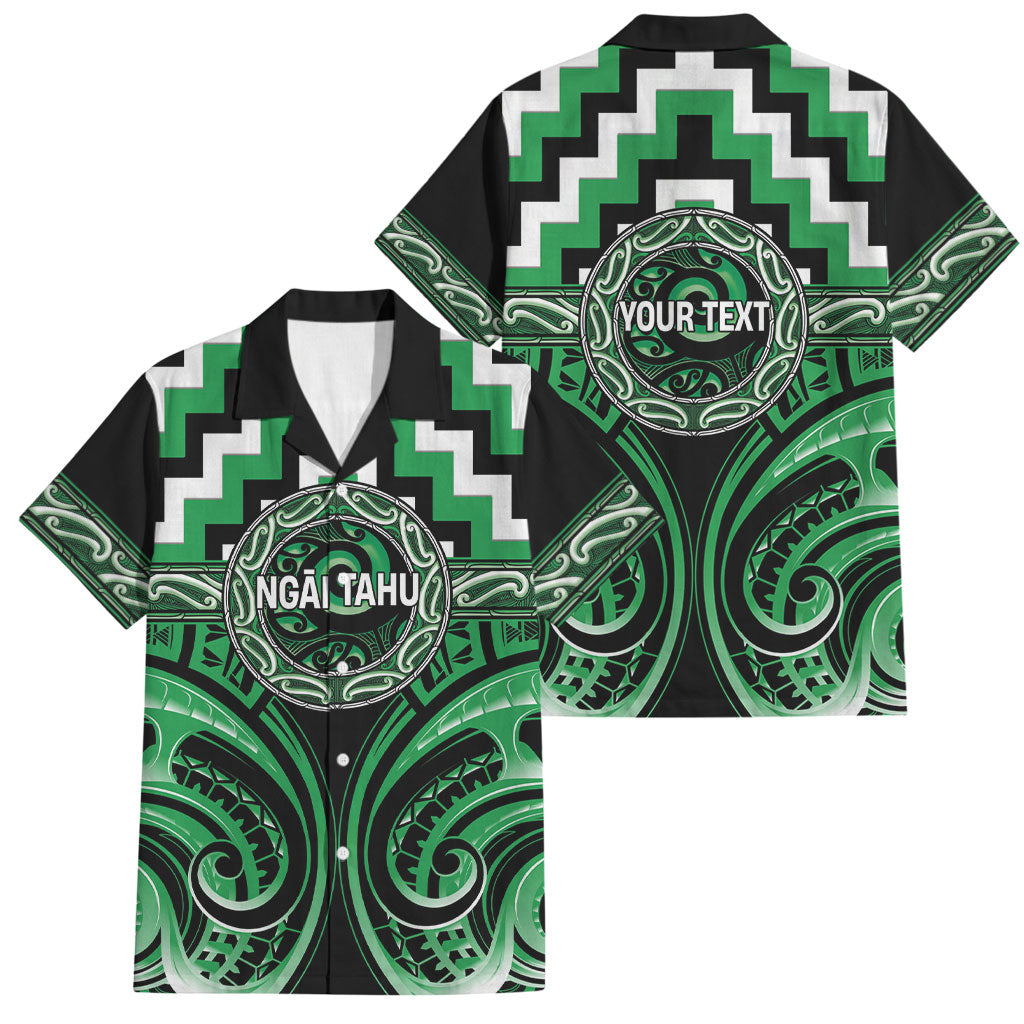Aotearoa Ngai Tahu Personalised Family Matching Tank Maxi Dress and Hawaiian Shirt Maori Iwi Poutama Puhoro Tattoo LT14 Dad's Shirt - Short Sleeve Green - Polynesian Pride