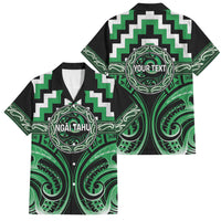 Aotearoa Ngai Tahu Personalised Family Matching Tank Maxi Dress and Hawaiian Shirt Maori Iwi Poutama Puhoro Tattoo LT14 Dad's Shirt - Short Sleeve Green - Polynesian Pride
