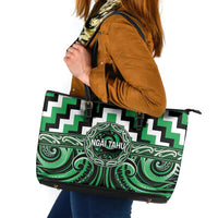 Aotearoa Ngai Tahu Leather Tote Bag Maori Iwi Poutama Puhoro Tattoo LT14 Green - Polynesian Pride