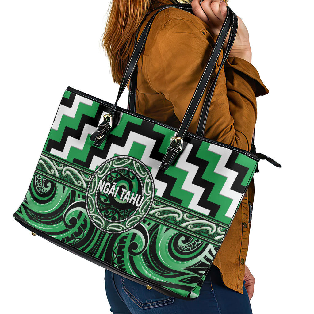 Aotearoa Ngai Tahu Leather Tote Bag Maori Iwi Poutama Puhoro Tattoo LT14 - Polynesian Pride
