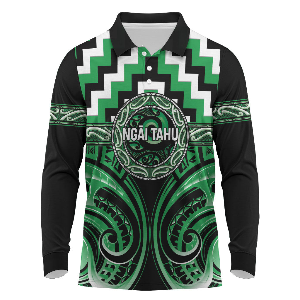 Aotearoa Ngai Tahu Personalised Long Sleeve Polo Shirt Maori Iwi Poutama Puhoro Tattoo