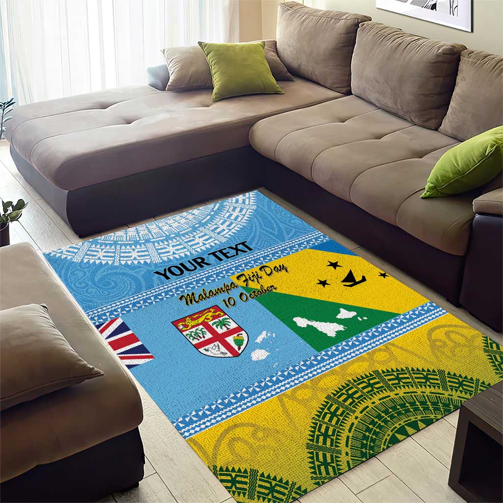 Personalised Malampa Fiji Day Area Rug 10 October Fijian Tapa Flag Style
