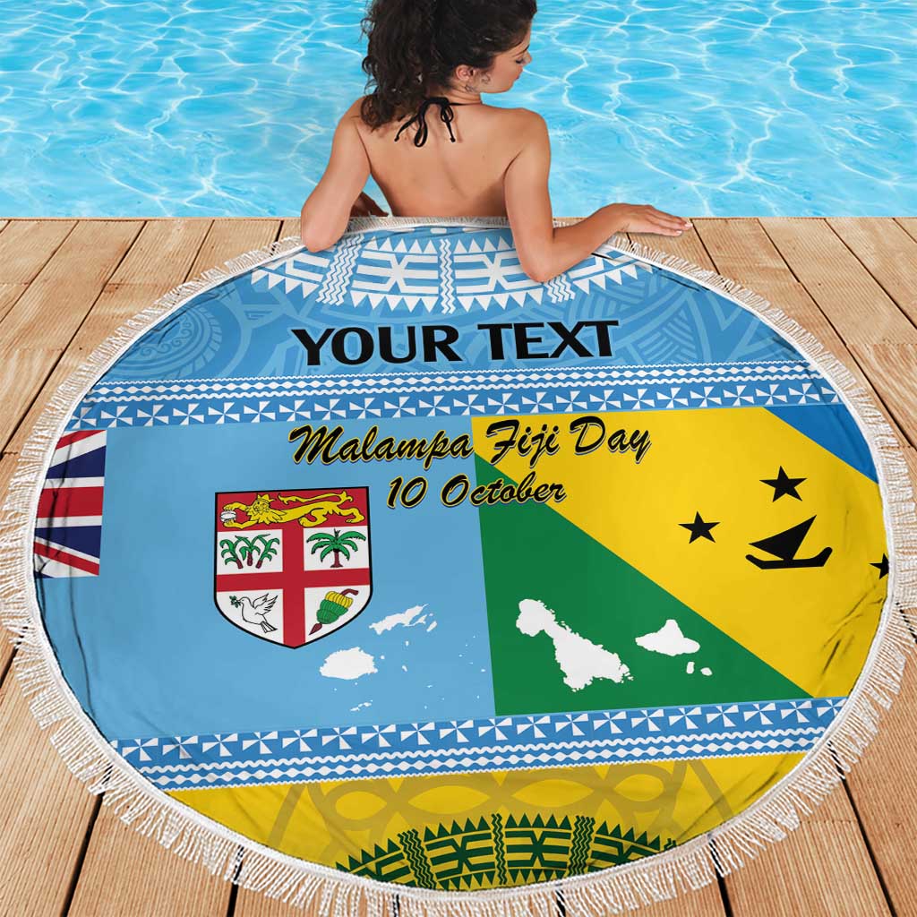Personalised Malampa Fiji Day Beach Blanket 10 October Fijian Tapa Flag Style