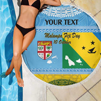 Personalised Malampa Fiji Day Beach Blanket 10 October Fijian Tapa Flag Style