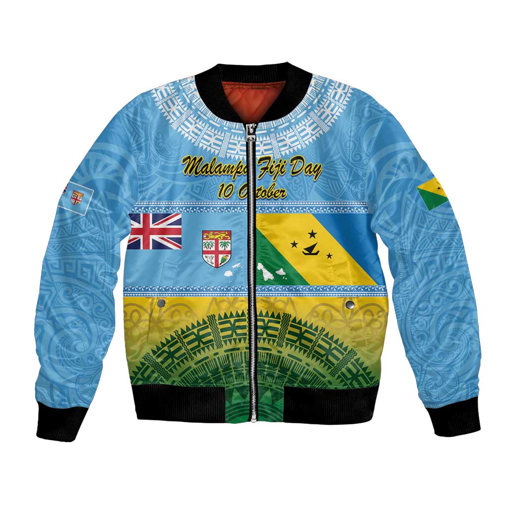 Personalised Malampa Fiji Day Bomber Jacket 10 October Fijian Tapa Flag Style