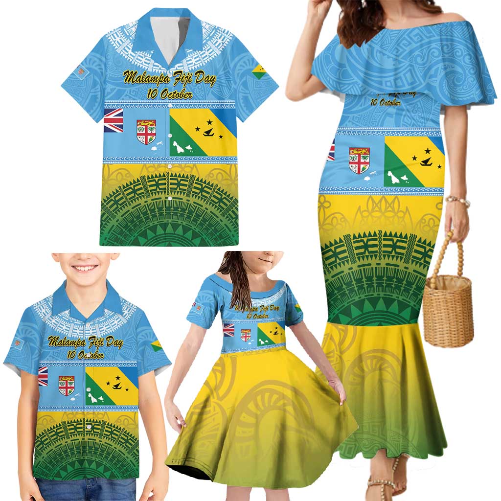 Personalised Malampa Fiji Day Family Matching Mermaid Dress and Hawaiian Shirt 10 October Fijian Tapa Flag Style