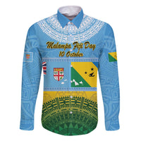 Personalised Malampa Fiji Day Family Matching Off The Shoulder Long Sleeve Dress and Hawaiian Shirt 10 October Fijian Tapa Flag Style