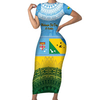 Personalised Malampa Fiji Day Family Matching Short Sleeve Bodycon Dress and Hawaiian Shirt 10 October Fijian Tapa Flag Style