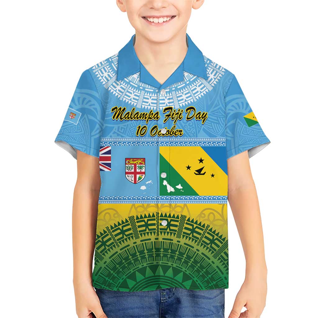 Personalised Malampa Fiji Day Kid Hawaiian Shirt 10 October Fijian Tapa Flag Style