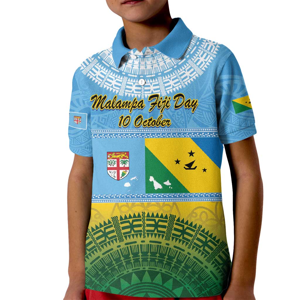 Personalised Malampa Fiji Day Kid Polo Shirt 10 October Fijian Tapa Flag Style