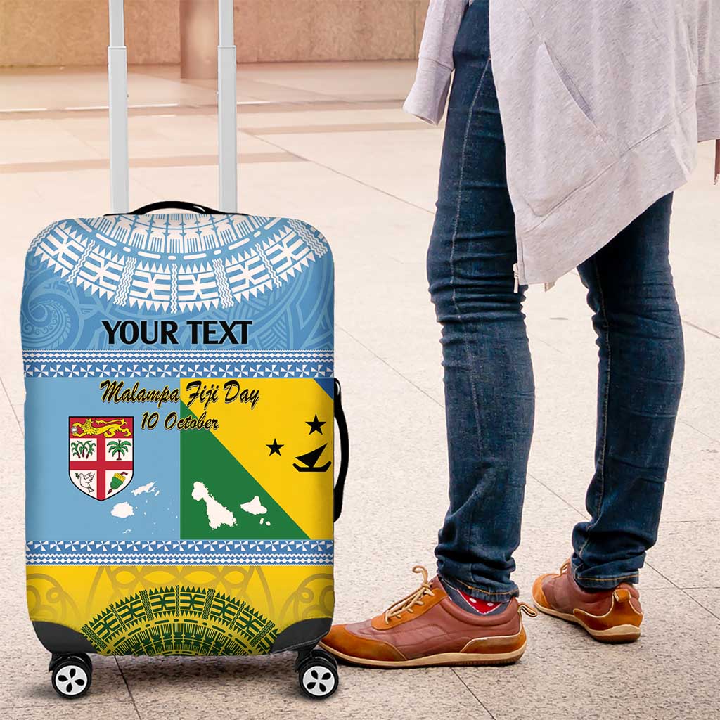 Personalised Malampa Fiji Day Luggage Cover 10 October Fijian Tapa Flag Style