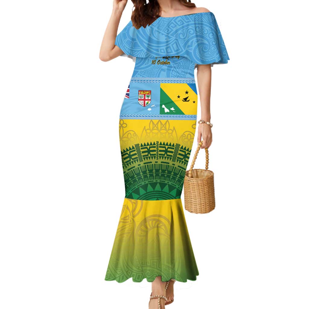 Personalised Malampa Fiji Day Mermaid Dress 10 October Fijian Tapa Flag Style