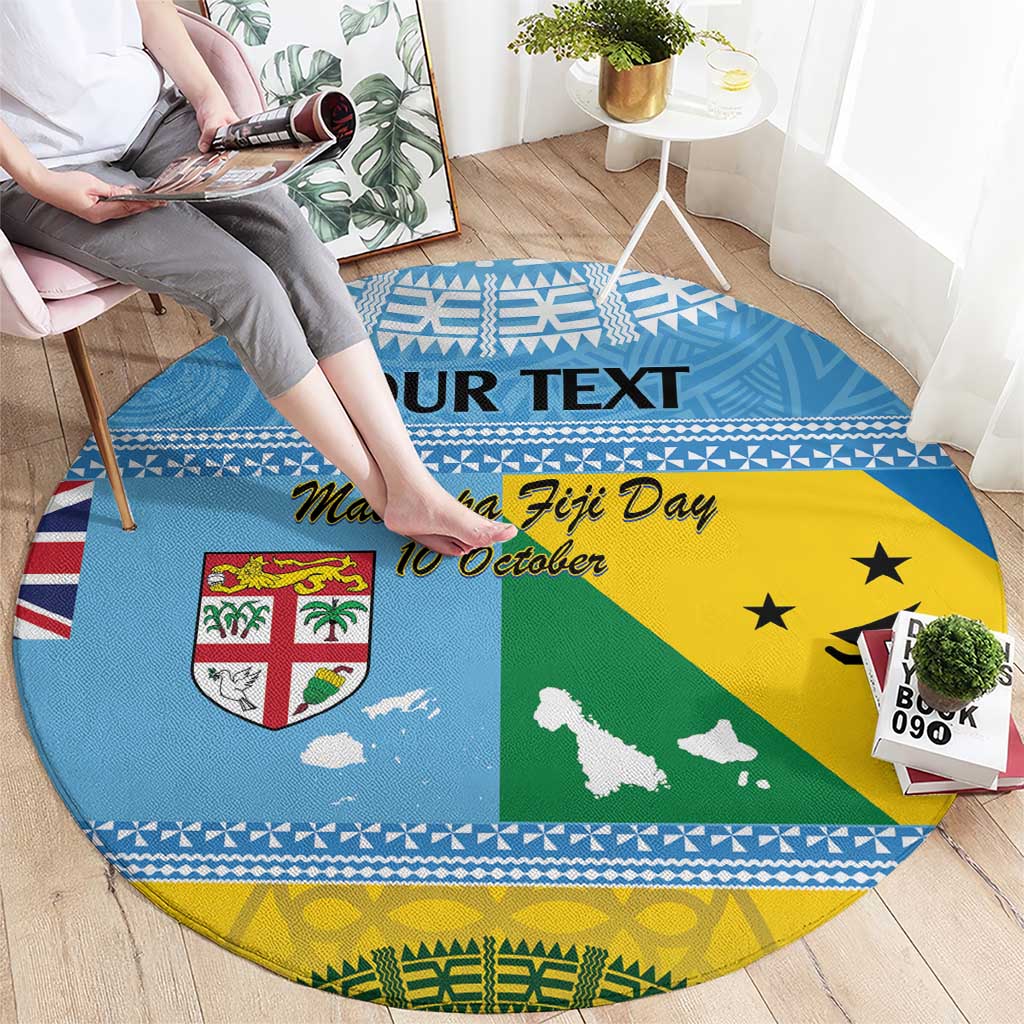 Personalised Malampa Fiji Day Round Carpet 10 October Fijian Tapa Flag Style