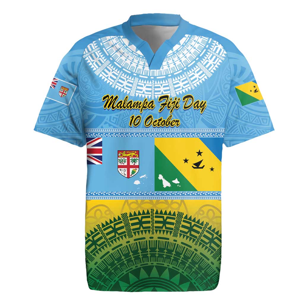 Personalised Malampa Fiji Day Rugby Jersey 10 October Fijian Tapa Flag Style