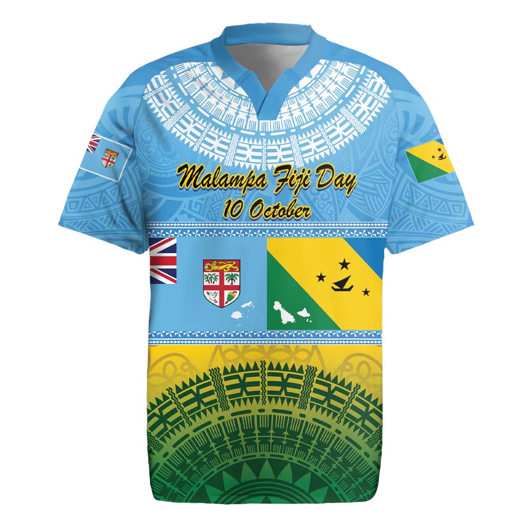 Personalised Malampa Fiji Day Rugby Jersey 10 October Fijian Tapa Flag Style