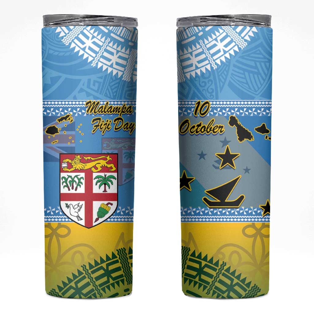 Malampa Fiji Day Skinny Tumbler 10 October Fijian Tapa Flag Style