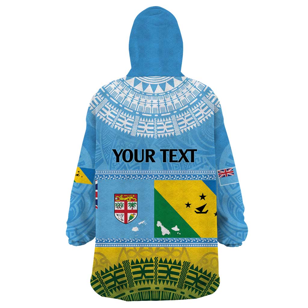 Personalised Malampa Fiji Day Wearable Blanket Hoodie 10 October Fijian Tapa Flag Style