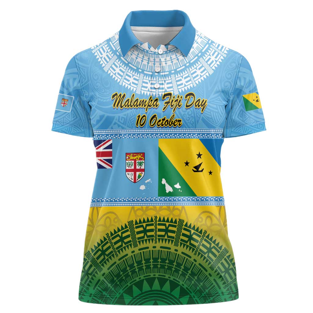 Personalised Malampa Fiji Day Women Polo Shirt 10 October Fijian Tapa Flag Style