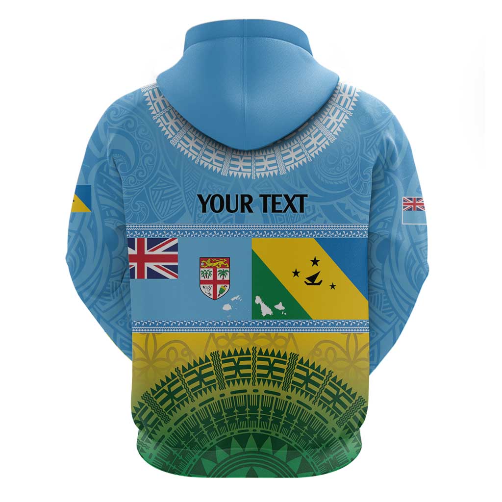 Personalised Malampa Fiji Day Zip Hoodie 10 October Fijian Tapa Flag Style