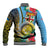 Vanuatu Malampa Fiji Day Baseball Jacket Happy 10 October With Maps Tropical Flowers