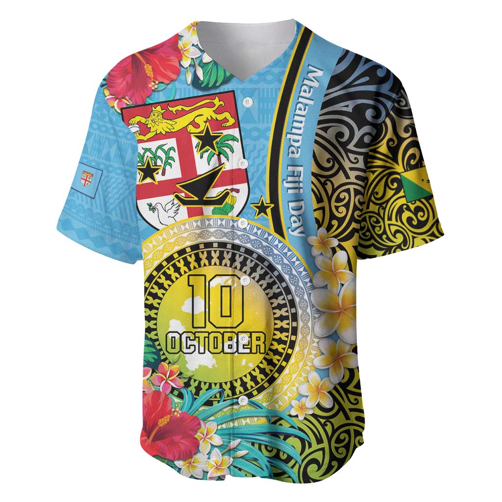 Vanuatu Malampa Fiji Day Baseball Jersey Happy 10 October With Maps Tropical Flowers