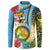 Vanuatu Malampa Fiji Day Button Sweatshirt Happy 10 October With Maps Tropical Flowers