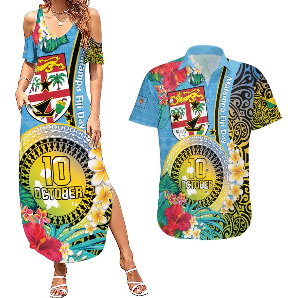 Vanuatu Malampa Fiji Day Couples Matching Summer Maxi Dress and Hawaiian Shirt Happy 10 October With Maps Tropical Flowers