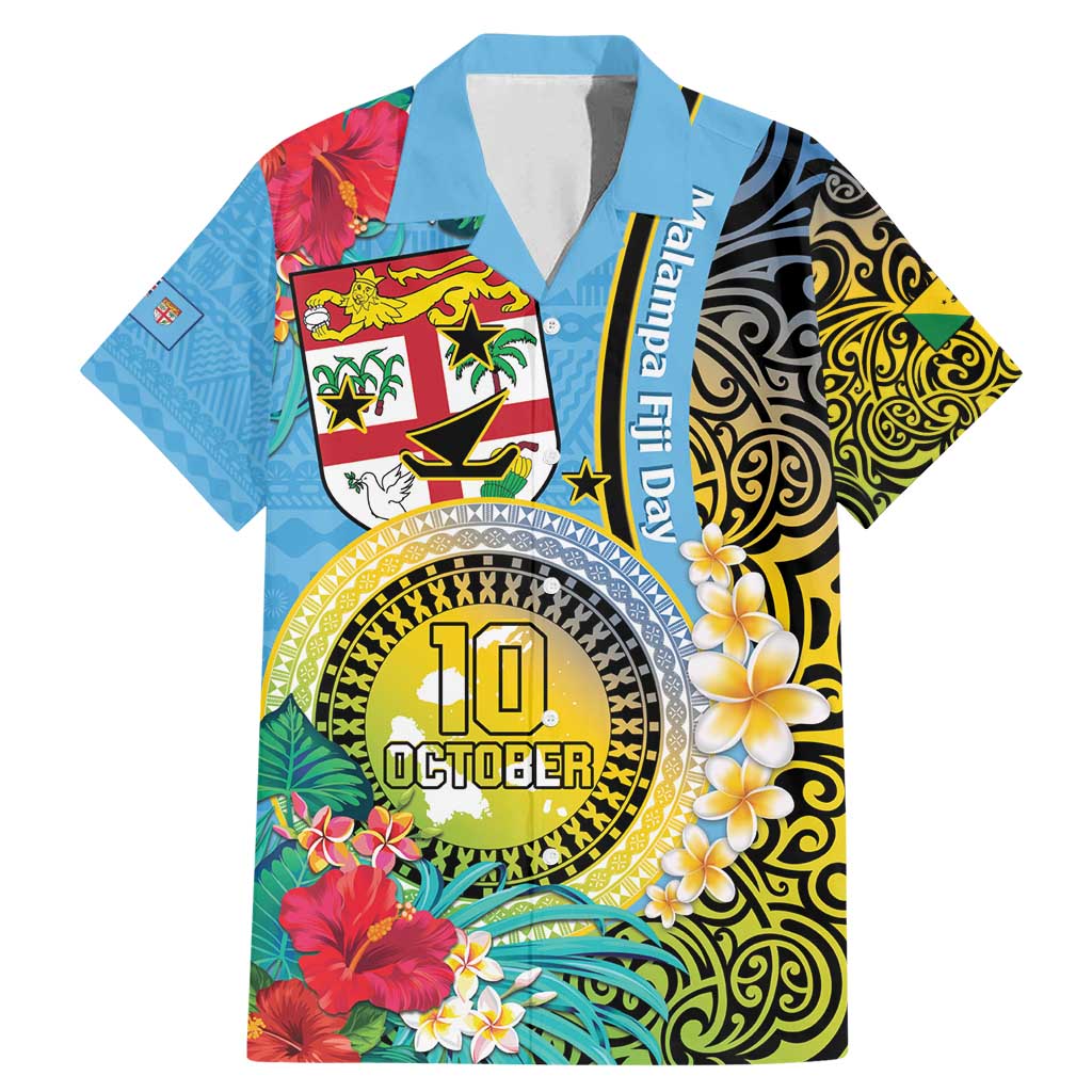 Vanuatu Malampa Fiji Day Family Matching Mermaid Dress and Hawaiian Shirt Happy 10 October With Maps Tropical Flowers