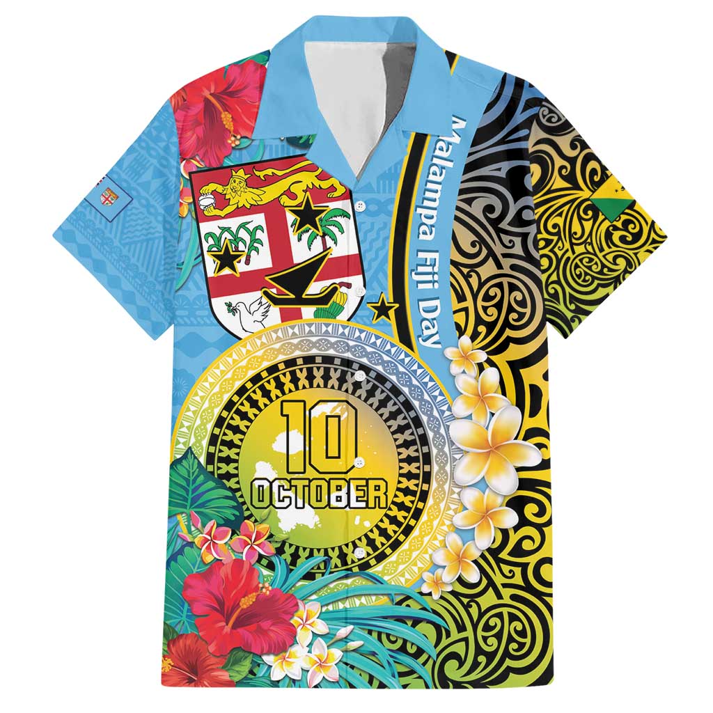 Vanuatu Malampa Fiji Day Hawaiian Shirt Happy 10 October With Maps Tropical Flowers