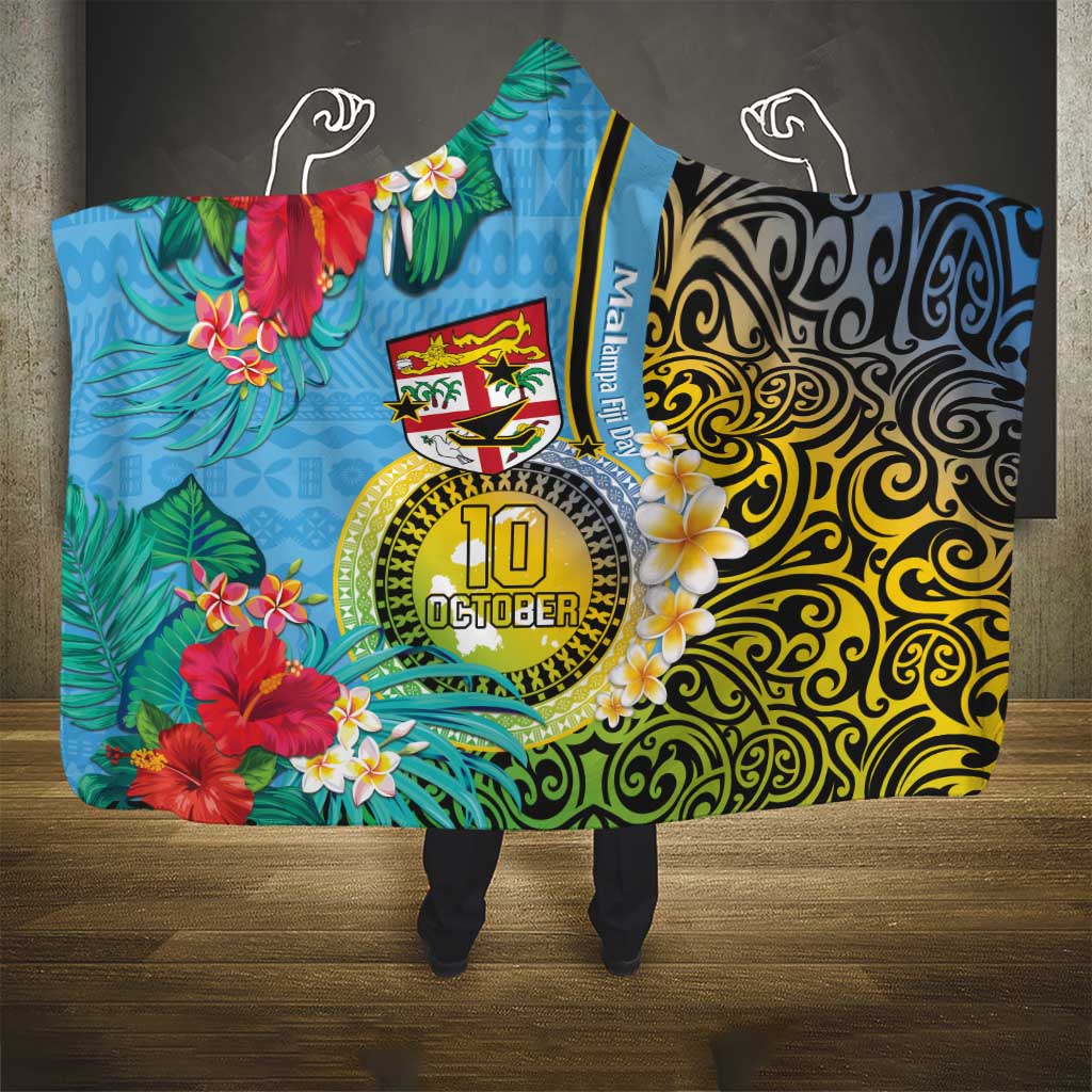 Vanuatu Malampa Fiji Day Hooded Blanket Happy 10 October With Maps Tropical Flowers