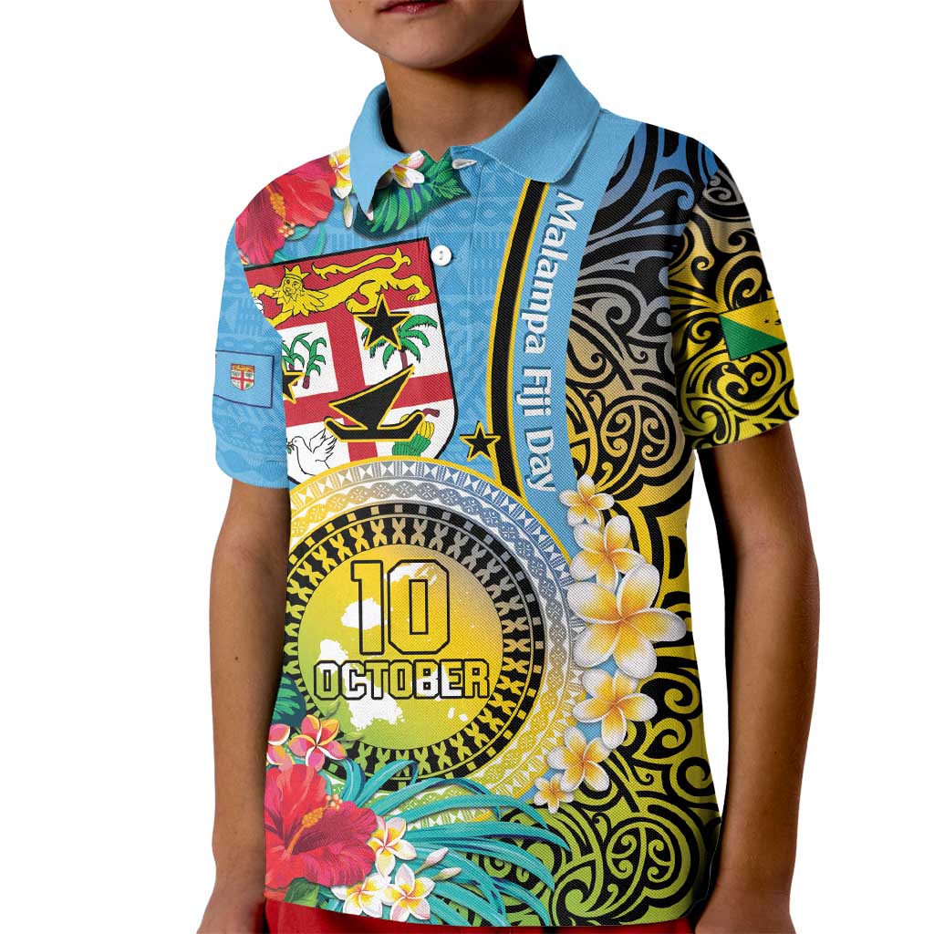 Vanuatu Malampa Fiji Day Kid Polo Shirt Happy 10 October With Maps Tropical Flowers