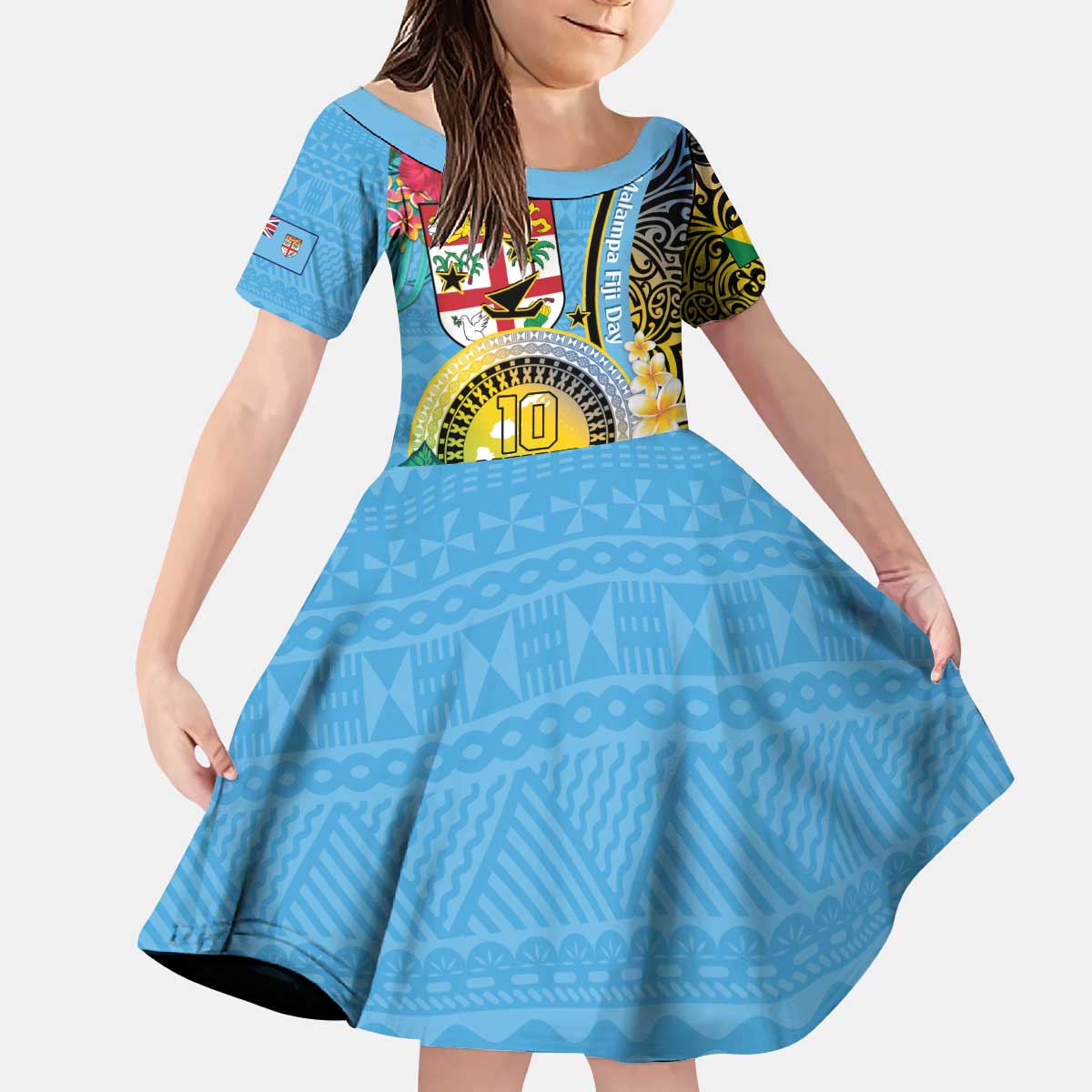 Vanuatu Malampa Fiji Day Kid Short Sleeve Dress Happy 10 October With Maps Tropical Flowers