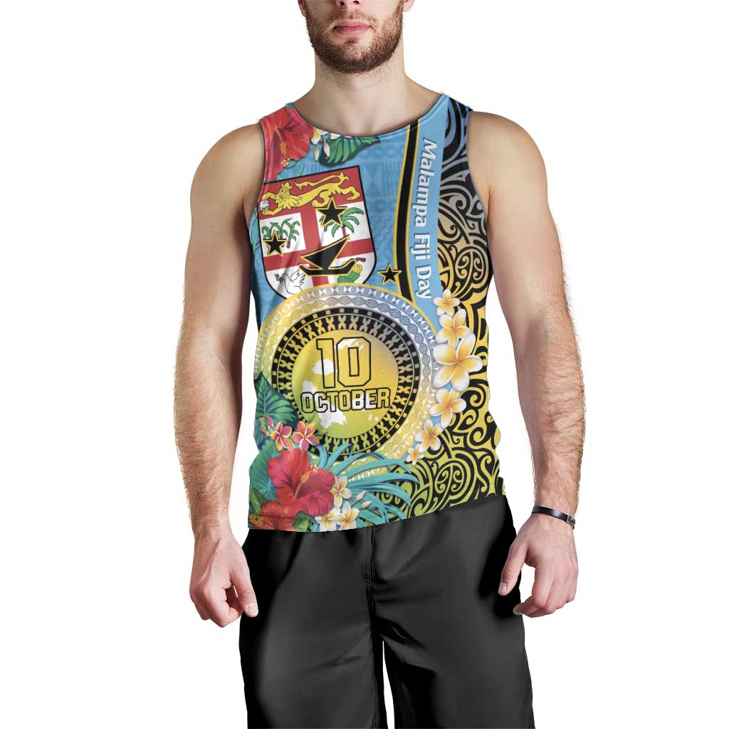 Vanuatu Malampa Fiji Day Men Tank Top Happy 10 October With Maps Tropical Flowers
