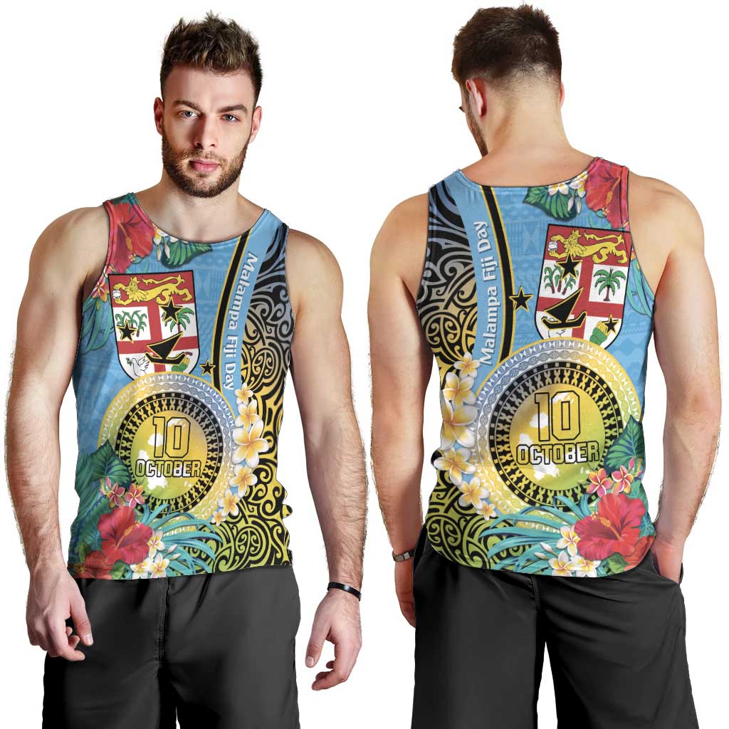 Vanuatu Malampa Fiji Day Men Tank Top Happy 10 October With Maps Tropical Flowers