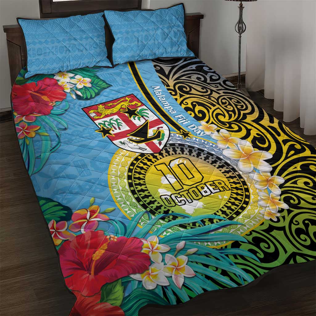 Vanuatu Malampa Fiji Day Quilt Bed Set Happy 10 October With Maps Tropical Flowers