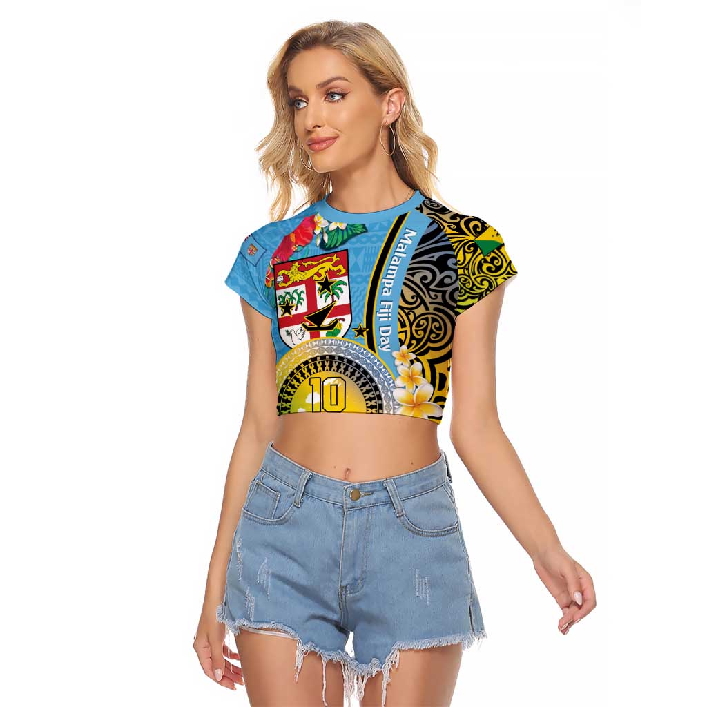 Vanuatu Malampa Fiji Day Raglan Cropped T Shirt Happy 10 October With Maps Tropical Flowers