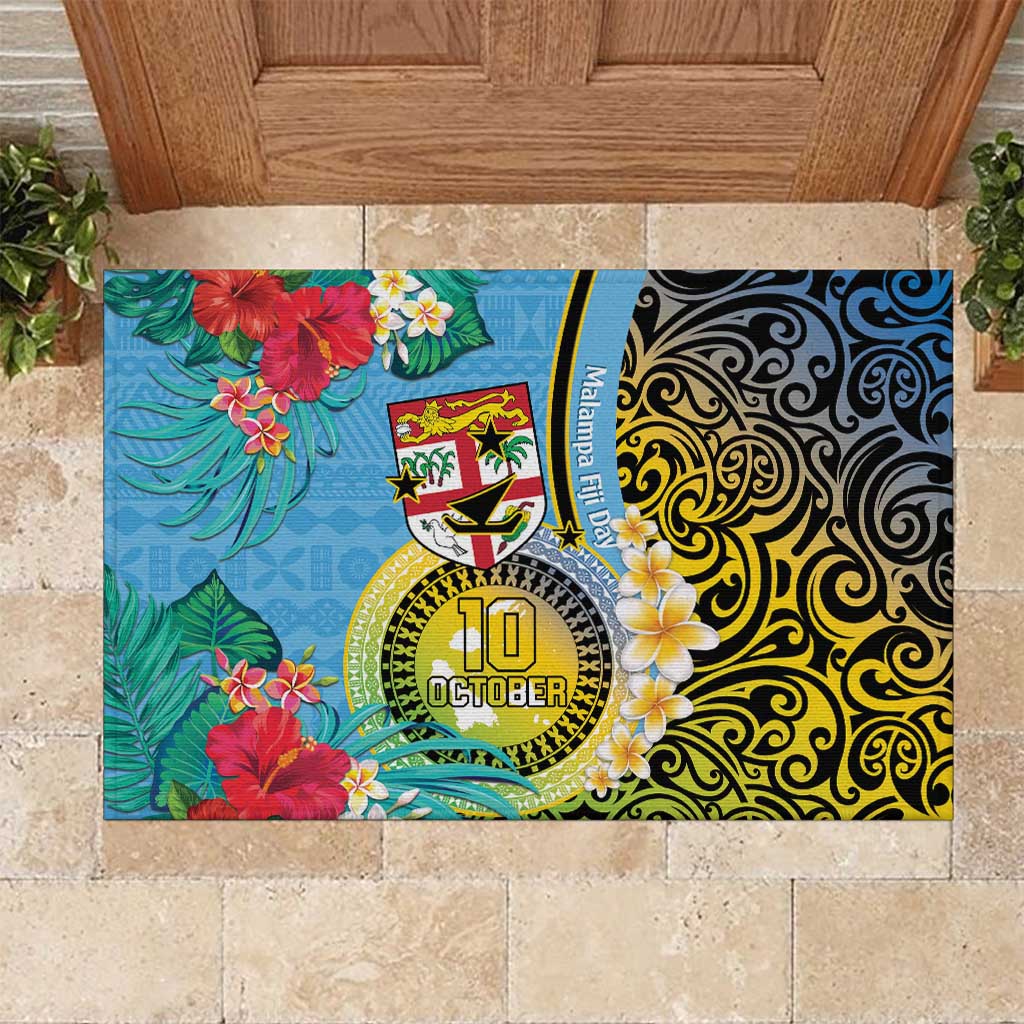 Vanuatu Malampa Fiji Day Rubber Doormat Happy 10 October With Maps Tropical Flowers