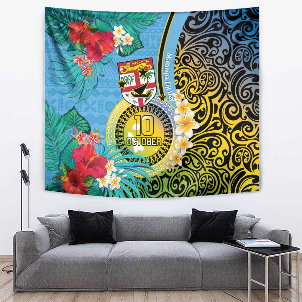 Vanuatu Malampa Fiji Day Tapestry Happy 10 October With Maps Tropical Flowers